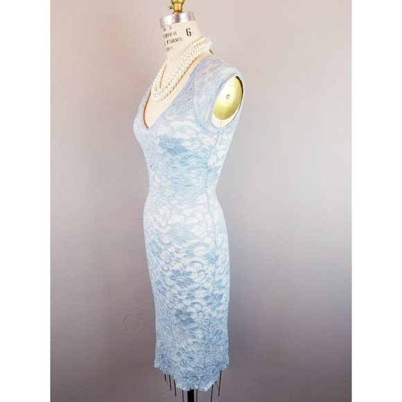 Ruby Pale Blue Stretch Lace Bodycon Lined Pencil Dress Women's Medium - Picture 3 of 7